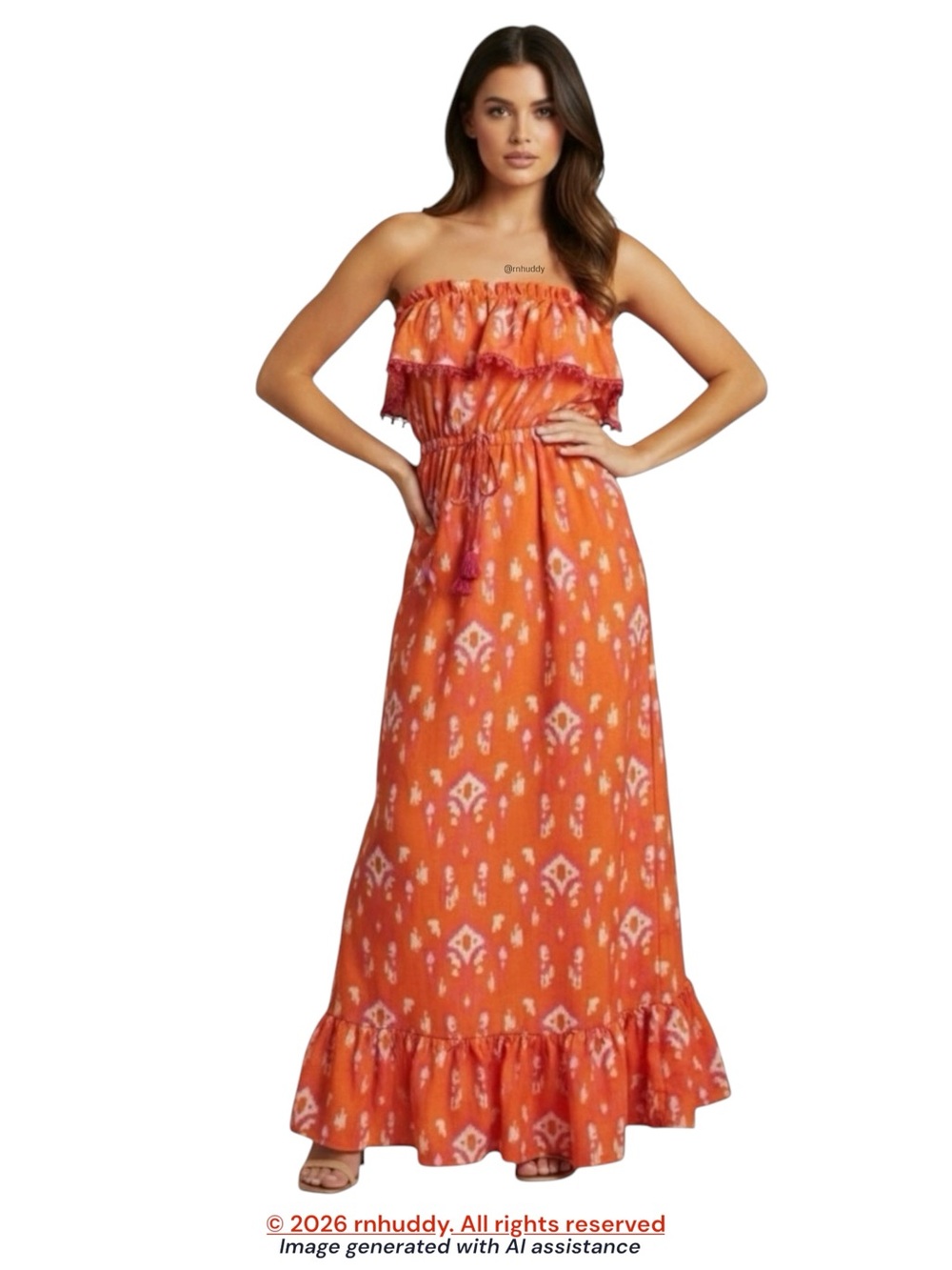 NWT Mud Pie M Orange/Pink Strapless Maxi Dress